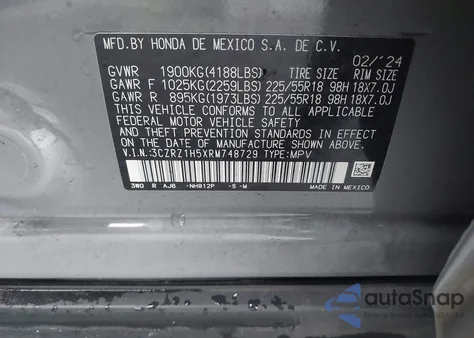 2024 Honda Hr-V 2Wd Sport/2Wd Sport W/O Bsi z USA, uszkodzony, nr VIN 3CZRZ1H5XRM748729